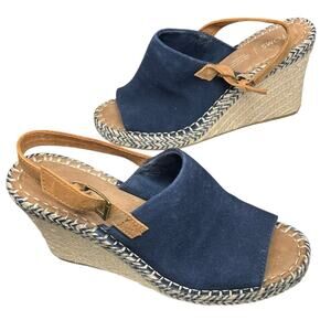 TOMS Monica Wedge Sandals Womens 9.5 Blue Slingback Open Toe Modern Dressy